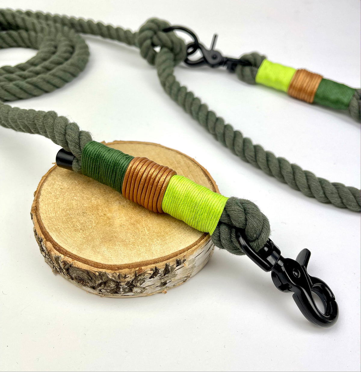 Alain Hundeleine - 3fach verstellbar, Waldgrün & Kiwi, Scherenkarabiner