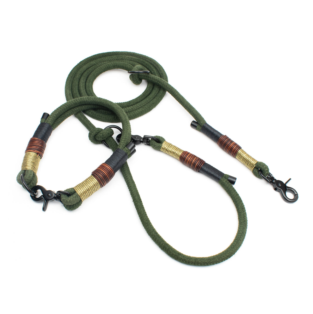 Anno Set mit Halsband und Hundeleine - sanfte Erdtöne in Waldgrün, Scherenkarabiner