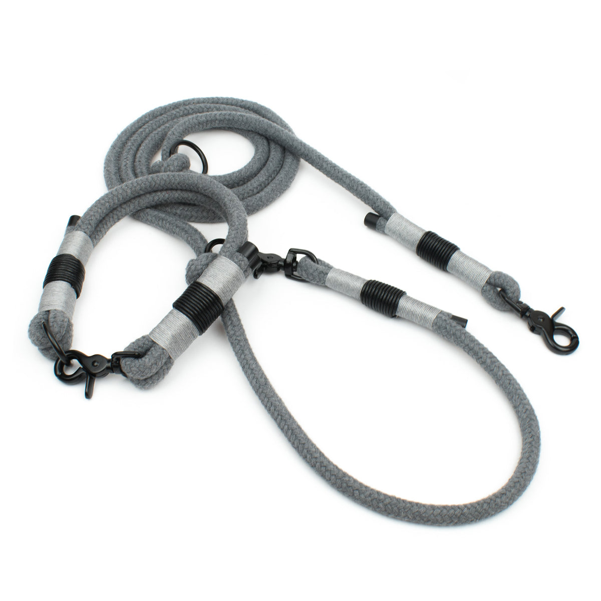 Black Elephant Set mit Halsband und Hundeleine - Elegant in Grau Schwarz mit Scherenkarabiner