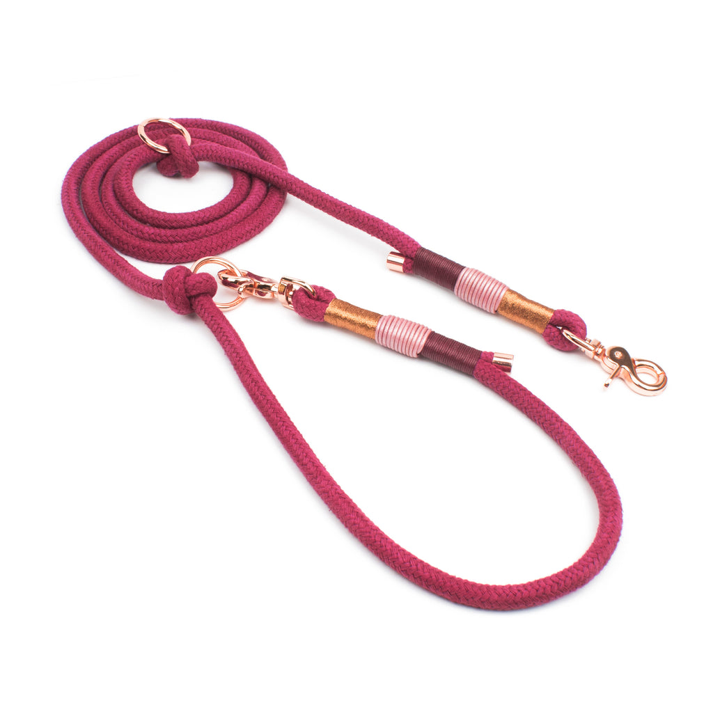 Blackberry Hundeleine - Mädchen-Traum in warmen Bordeaux & Bronze, 3fach verstellbar, Scherenkarabiner