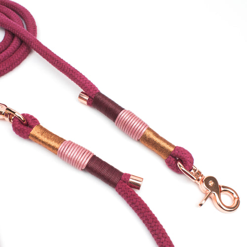Blackberry Hundeleine - Mädchen-Traum in warmen Bordeaux & Bronze, 3fach verstellbar, Scherenkarabiner