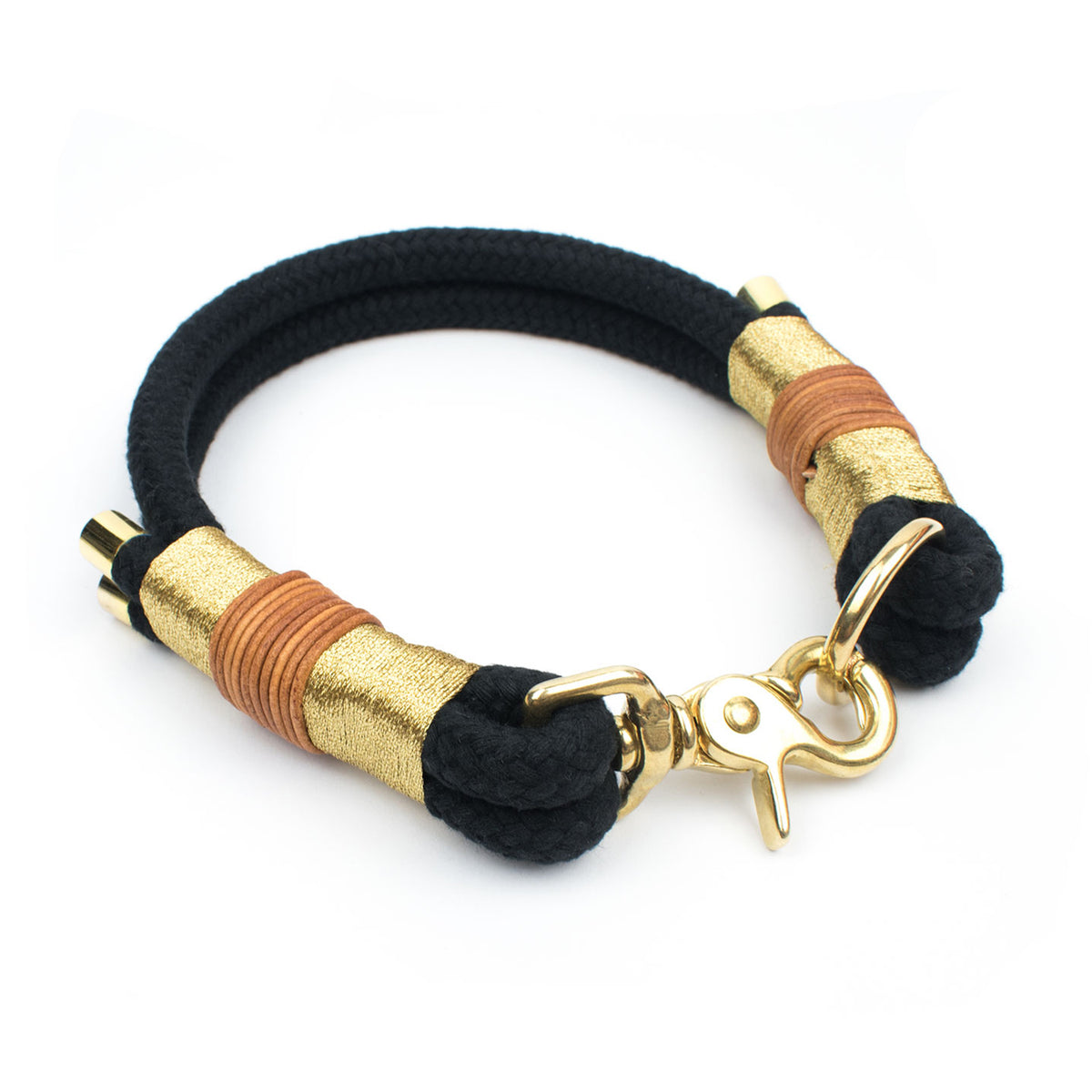 Golden Black Halsband - Edler Maßanzug in Schwarz & Gold - Glanzgarn, Scherenkarabiner