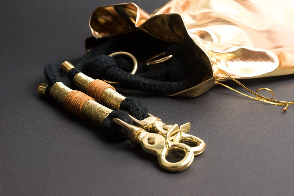 Golden Black Hundeleine - 3fach verstellbar, Schwarz & Gold, Scherenkarabiner