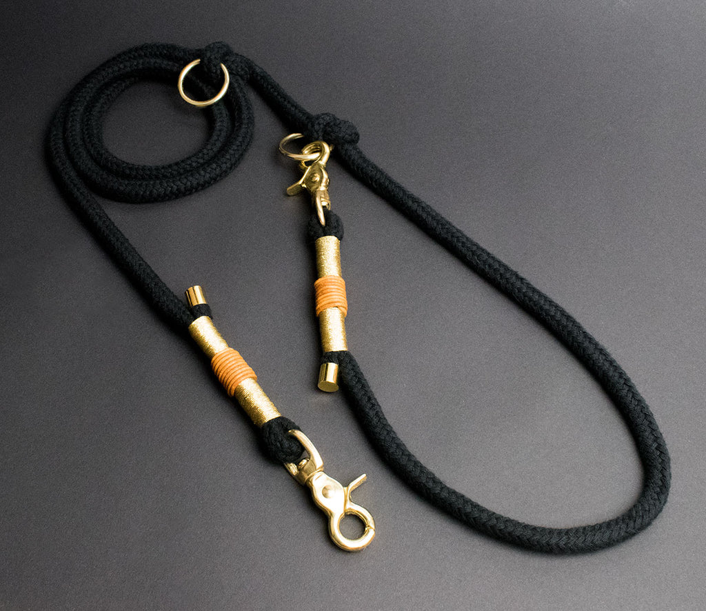 Golden Black Hundeleine - 3fach verstellbar, Schwarz & Gold, Scherenkarabiner