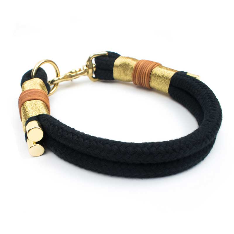Golden Black Halsband - Edler Maßanzug in Schwarz & Gold - Glanzgarn, Scherenkarabiner