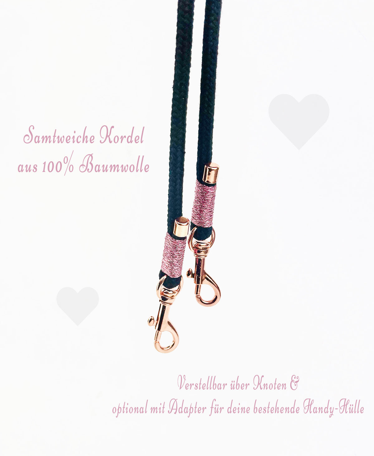 Handykette Schwarz-Glanzrosa