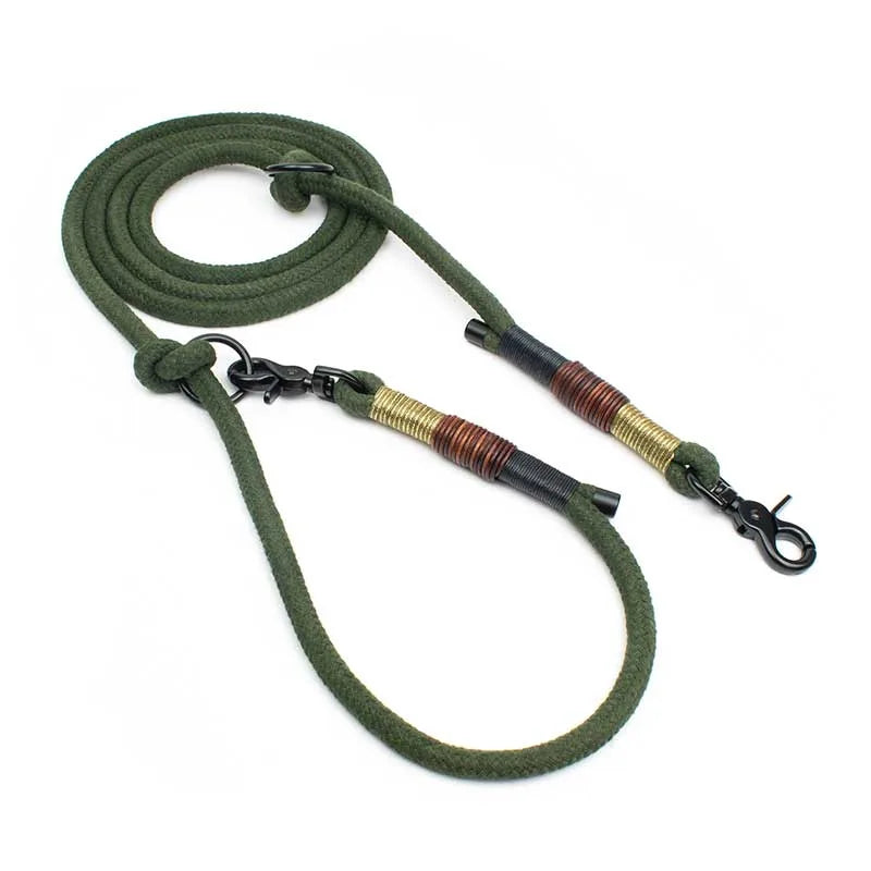 Anno Set mit Halsband und Hundeleine - sanfte Erdtöne in Waldgrün, Scherenkarabiner