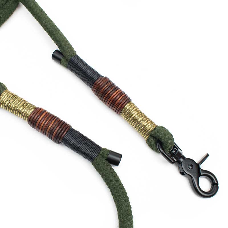 Anno Set mit Halsband und Hundeleine - sanfte Erdtöne in Waldgrün, Scherenkarabiner