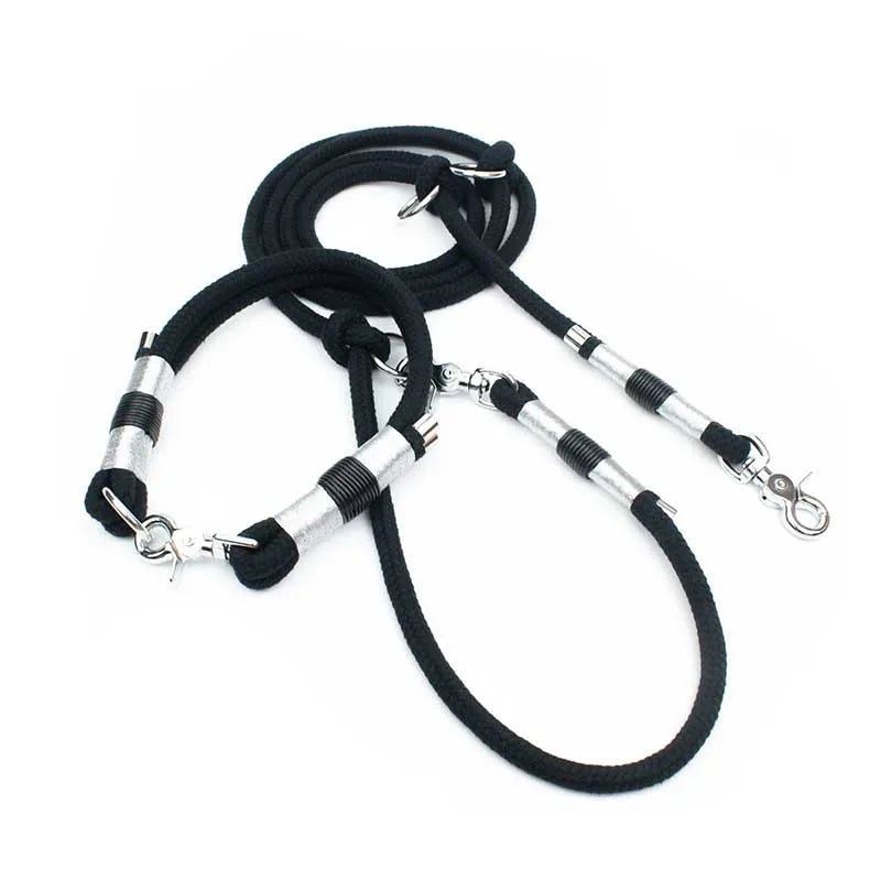 Silver Black Set mit Halsband und Hundeleine - edle Silber Akzente mit Scherenkarabiner