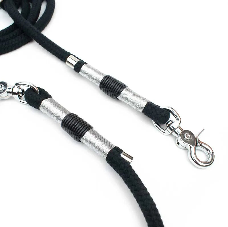 Silver Black Set mit Halsband und Hundeleine - edle Silber Akzente mit Scherenkarabiner