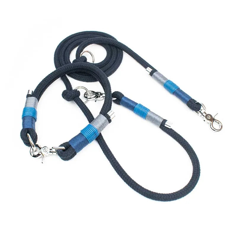 Oceanside Set mit Halsband und Hundeleine - Sanftes Tau in Mitternacht Blau mit Meeres Akzenten