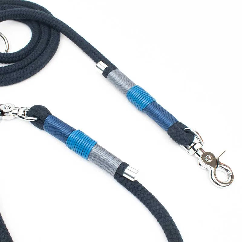 Oceanside Set mit Halsband und Hundeleine - Sanftes Tau in Mitternacht Blau mit Meeres Akzenten