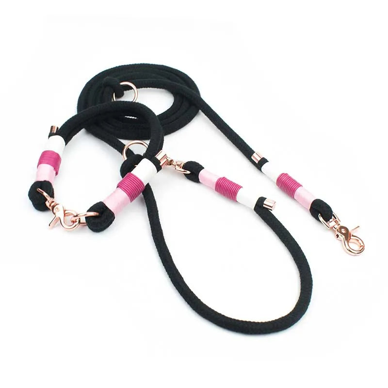 Little Pony Set mit Halsband und Hundeleine - Mädchenhaft in Rosa und Schwarz mit Scherenkarabiner