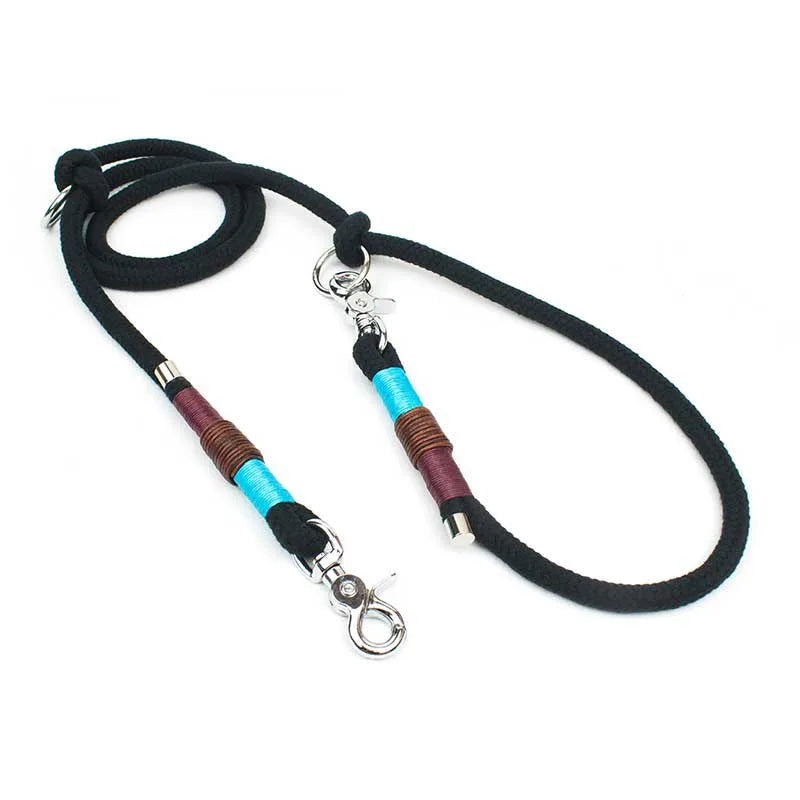 Hannah Set mit Halsband und Hundeleine - Gute Laune Tau in Türkis und Schwarz mit Scherenkarabiner