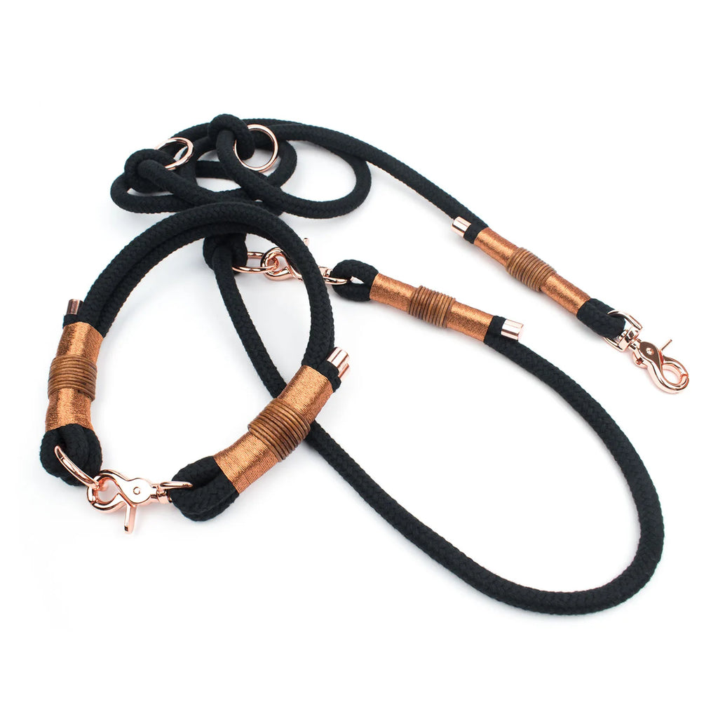 Rose Black Set mit Halsband und Hundeleine - Edle Kombination in Rose und Schwarz