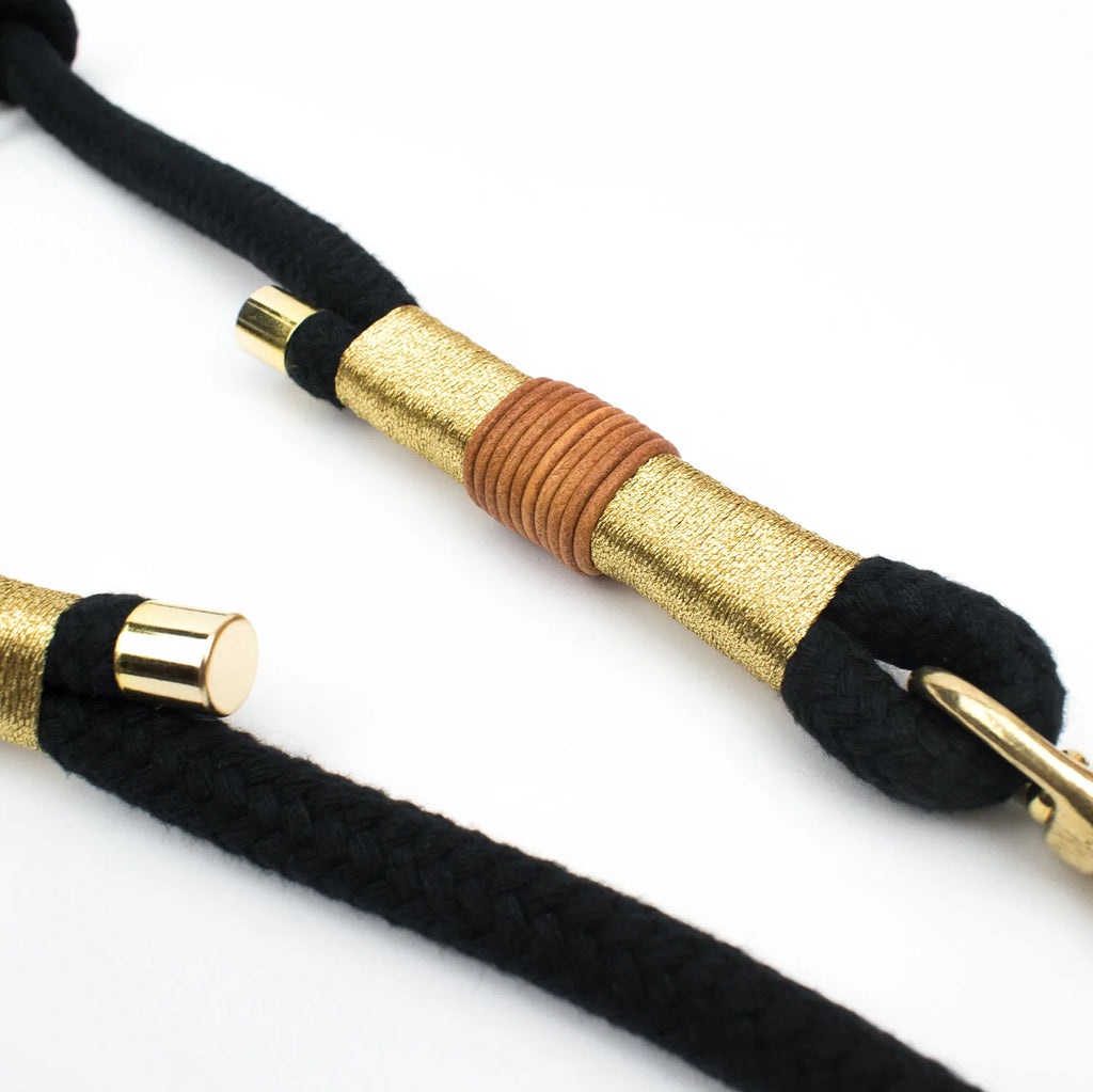 Golden Black Set mit Halsband und Hundeleine - Luxuriös in Schwarz und Gold mit Scherenkarabiner