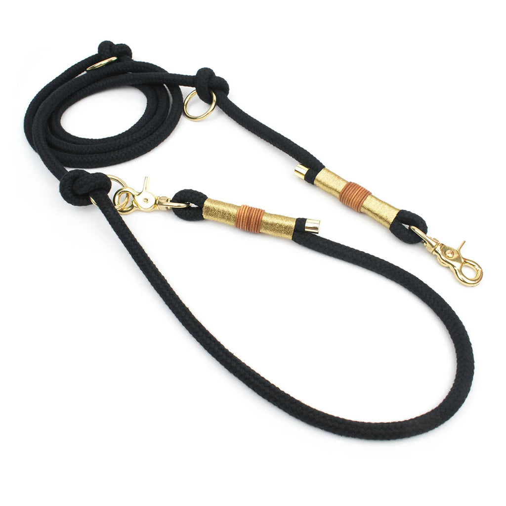 Golden Black Set mit Halsband und Hundeleine - Luxuriös in Schwarz und Gold mit Scherenkarabiner