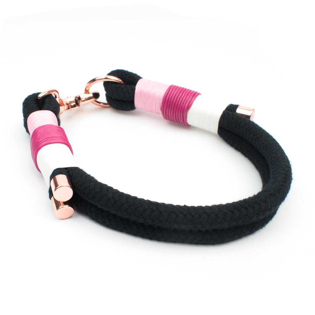 Little Pony Set mit Halsband und Hundeleine - Mädchenhaft in Rosa und Schwarz mit Scherenkarabiner
