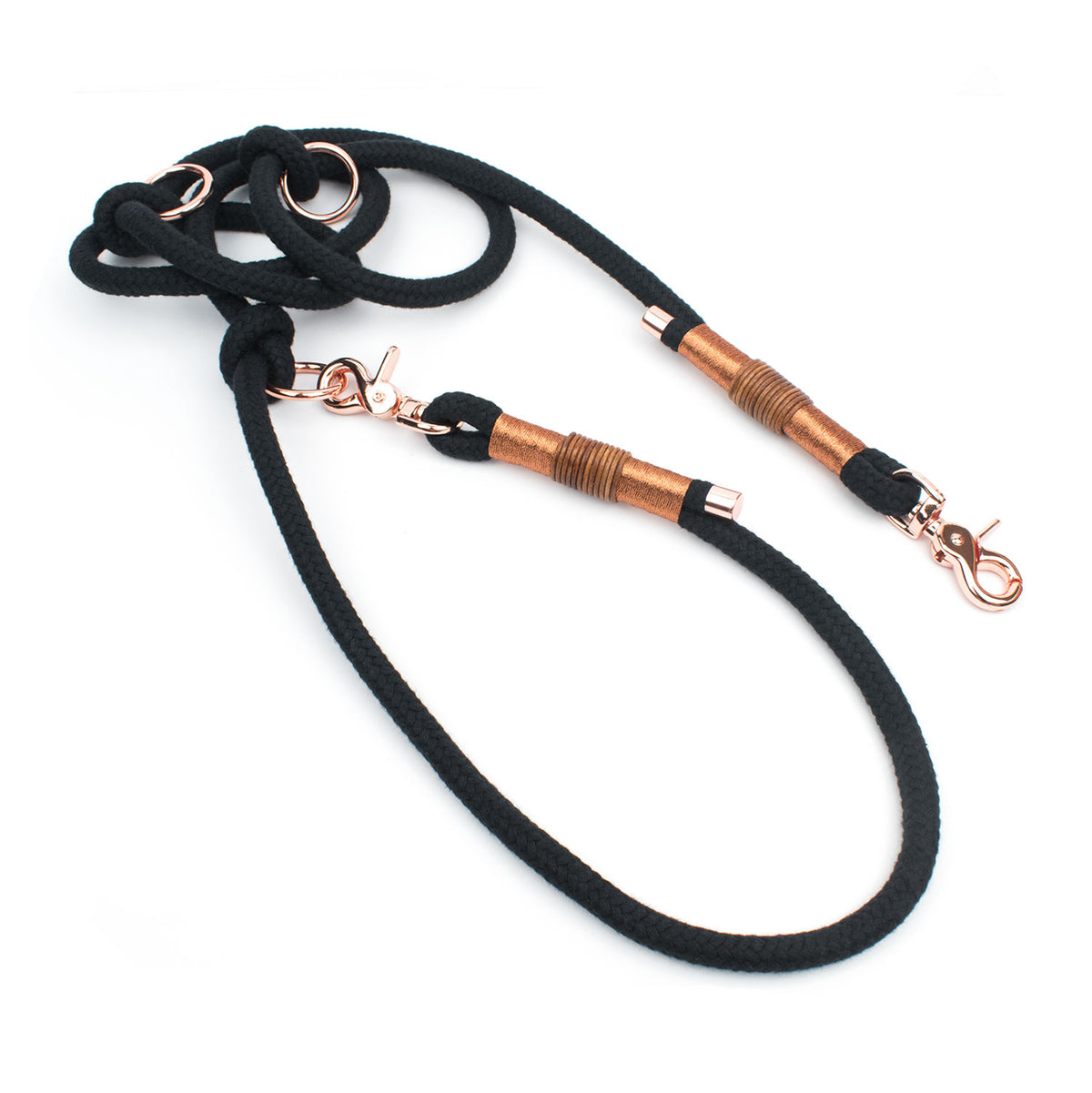 Rose Black Hundeleine - 3fach verstellbar, Schwarz & Gold, Scherenkarabiner