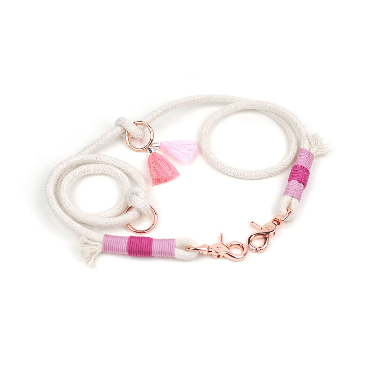 Yasmin Hundeleine - ein Traum in Weiß & Rosa für kleinere Hunde - 3fach verstellbar, Scherenkarabiner